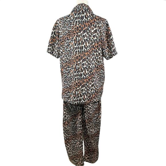 Allison Rhea 100% Cotton Pajama Set Leopard Print Button Top Pants | Medium - Picture 4 of 13
